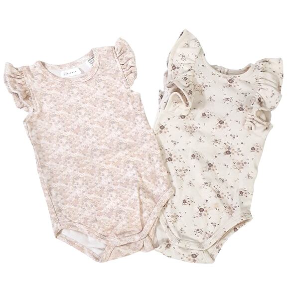 Jamie Kay Organic Cotton Ruffle Bodysuit 2pc Set Baby Girl 12mo Floral Cream - Picture 1 of 8